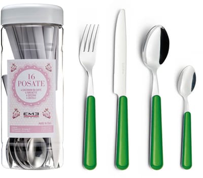 EME Brio Bestekset voor 4 personen, 16-delig, Roestvrij staal met gekleurd handvat, Green 16, Tube Box