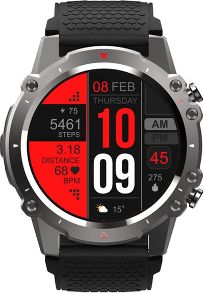 WizBay Premium Select® 1,45 Inch Smartwatch - Bluetooth Bellen - Hartslag Zuurstof - IP67 Waterdicht - Sportmodi - 280mAh - Zilver Zwart Extra Grijs Siliconen Band