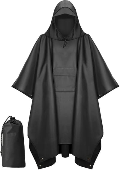 Premium Regenponcho met Opbergtas - Waterdicht & Winddicht Design voor Fietsen, Wandelen en Outdoor | Unisex One Size (Zwart) - Sneldrogend en Ademend