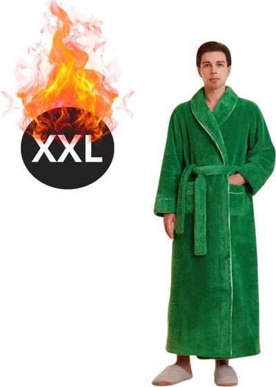 Bovista Badjas Heren - Fleece - Katoen - Badstof - Sauna - Hamam - Wafel - Bathrobe - Duster - Ochtendjas - Spa - Kimono - Groen XXXL