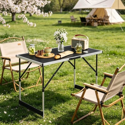 MIVRAY Tuintafel - Opklapbaar En Hoogteverstelbaar In 4 Standen - Voor Camping, Balkon En Tuin - Aluminium En MDF - 100x60 Cm - Zwart
