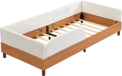 Urban Loft Metro - Kinderbed 90x200 - Samt en Hout - 2 Opbergtassen