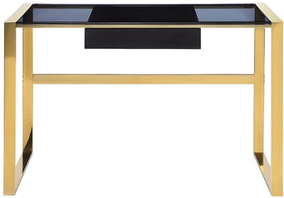 Vente-unique Bureau SALI - 1 lade - Gehard glas en staal - Zwart en goudkleurig -