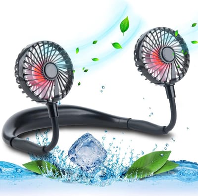 Nek Ventilator - Draagbare Gezichtsventilator - 2000mAh - USB Nek Fan - Oplaadbaar Mini Ventilator - Handventilator met kleurrijke ledverlichting - 3 standen - Voor kantoor, reizen en sport - Zwart