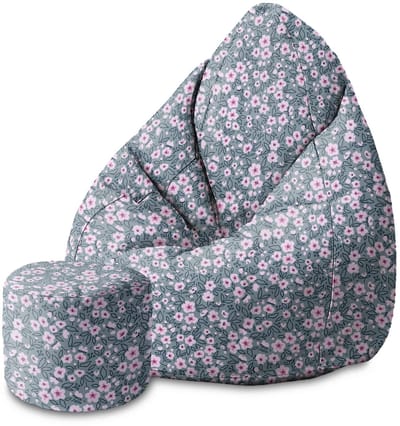 DreamRoots Velvet Zitzak voor Volwassenen – Luxe Beanbag met Voetsteun en Afneembare Hoes – Inclusief Vulling – 80x80x120 cm - Small Violet Flowers