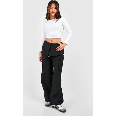 boohoo Dames Parachutebroek met overlay tailleband | Zwart | Maat: 36