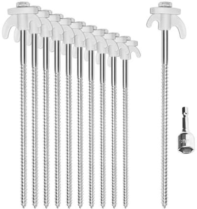 Tentharingen Staal - Grondnagels Schroef - Tent Bevestigen - Met Adapter - 22 cm 12 Stuks - Zilverkleurig