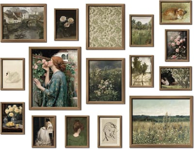 Wanddecoratie Set - Poster Collectie - Woonkamer Aankleden - Vintage Stijl - 16 Stuks - Olijfgroen
