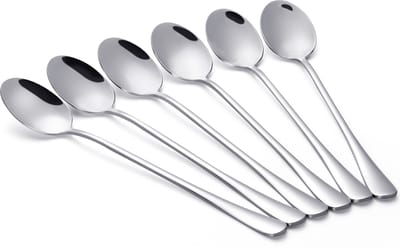 Alheco 6 lange ovale lepels – Latte macchiato – Dessertlepels set – 19,5cm – Sorbetlepels – IJslepels - Theelepels - Zilver