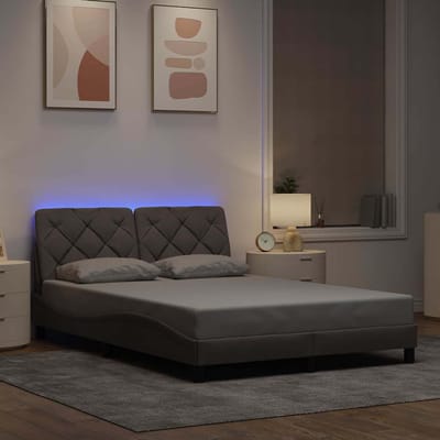 vidaXL - Bedframe - met - LED - zonder - matras - 140x190 - cm - stof - taupe