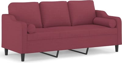 vidaXL - Driezitsbank - met - sierkussens - 180 - cm - stof - wijnrood