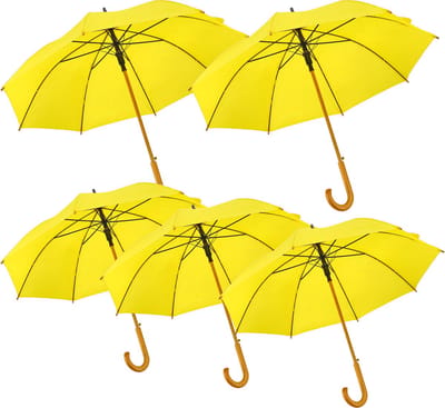 Paraplu 102 cm Geel 5 Stuks – Grote Stokparaplu met Houten Handvat – Regenparaplu voor Volwassenen