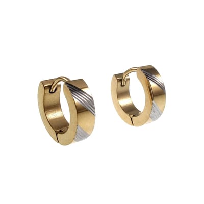 ∅13mm x 4mm Oorringen Unisex - Goudkleurig RVS - Bicolor Oorbellen met Strepen Dames - Heren