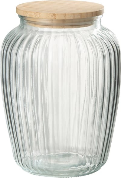 J-Line voorraadpot Louis - glas/bamboe - transparant/naturel - large