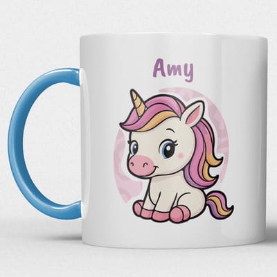 kindermok/kinderbeker | gepersonaliseerd met naam | met eenhoorn | blauw | Schattige illustraties