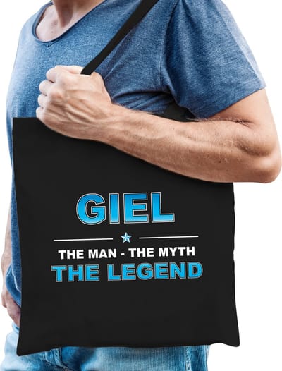 Naam cadeau Tasje voor Giel - The man, The myth the Legend - katoenen - zwart - verjaardag - vaderdag - collega - vriendin