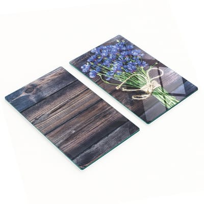 Duurzame en stijlvolle glazen snijplanken met een blauw korenbloemmotief, 2x30x52 cm