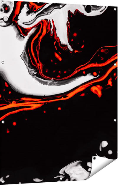 Gards Tuinposter Abstracte Kunst - Zwart en Wit met Rood - 90x120 cm - Tuindoek - Tuindecoratie - Wanddecoratie buiten - Tuinschilderij