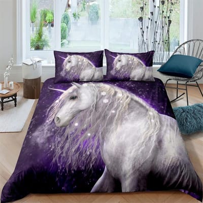 Witte Draak Paard Dekbedovertrek 3D Eenhoorn Beddengoed Collectie Voor Tieners Kinderen Microvezel Westerse Cowboy Dekbedovertrek Met Kussenslopen 150x200cm 3pcs