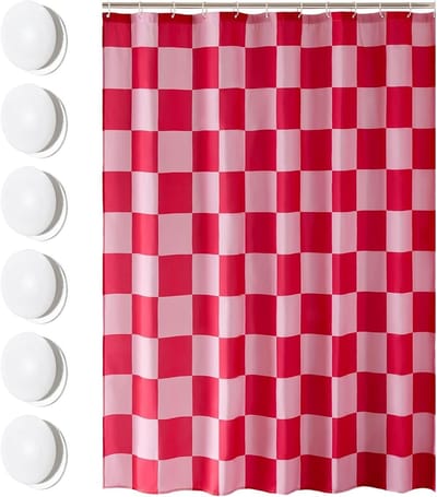Stijlvolle Douchgordijn 180 x 180 cm met Retro Diamantpatroon en 5 Gewichten, Inclusief 12 Haakjes voor een Perfecte Pasvorm en Waterdicht Design
