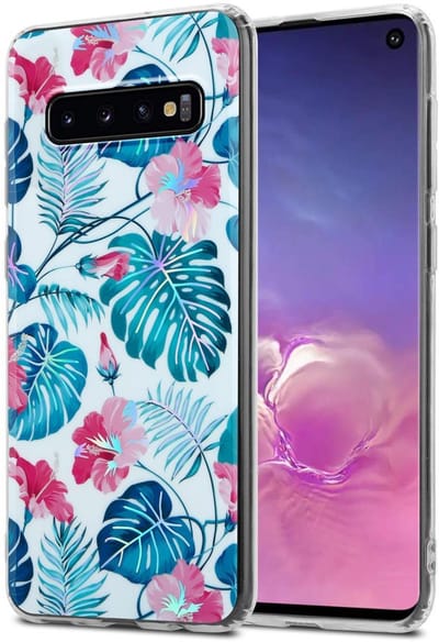 Cadorabo Hoesje geschikt voor Samsung Galaxy S10 4G in SCHILDPAD BLADEN - Beschermhoes gemaakt van TPU siliconen Case Cover met bloemenmotief