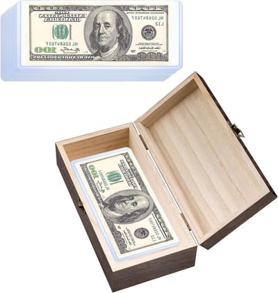 Houten Geldkist - Geldopbergdoos Opbergdoos - Contant Geld Organiseren - Met 20 Transparante Zakken - 20x10x6 cm - Donkerbruin