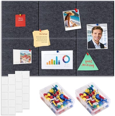Grote Korken Prikbord 90 x 60 cm met 6 Stukken Foto Bord, Zelfklevend en Decoratief, Inclusief 60 Spelden en 30 Verwijderbare Plaktabletten voor School en Thuisgebruik