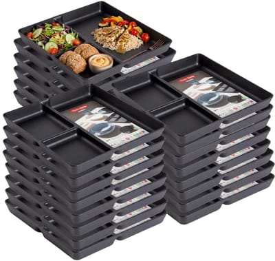 Plasticforte Vakjesborden - 24x stuks - zwart - gourmetbord - 3-vaks - kunststof - 24 x 24 cm - fonduebord - bbq - camping