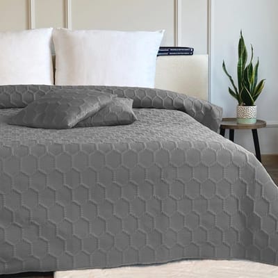 Doorgestikte Sprei - Plaid Dekbed - Bed Decoratie - Dubbelzijdig Ontwerp - 220 x 240 cm - Donkergrijs