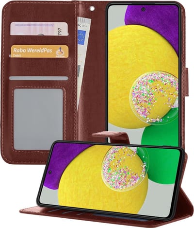 Hoesje - Met Pasjeshouder - Geschikt voor Samsung Galaxy A52s 5G - Luxe Bookcase Portemonee - Flip Case - Kunstleer Book Case - Flipcase - Book Cover - Walletcase - Portemonneehoes - Telefoonhoesjes - Bruin