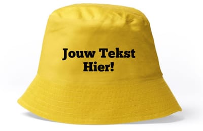 Gele Bucket Hat Gepersonaliseerd met tekst - Bedrukt met jouw tekst - Festival - feest - vissers hoedje