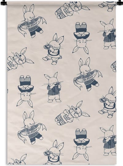 Wandkleed - Wanddoek - Konijnen - Vintage - Patronen - 60x90 cm - Wandtapijt