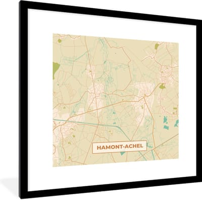 Fotolijst incl. Poster - Harmont-Achel - Kaart - Vintage - Plattegrond - Stadskaart - 40x40 cm - Posterlijst