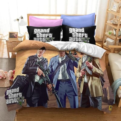 3D Cartoon Game Grand Theft Auto Dekbedovertrek met Kussensloop Beddengoed Set Eenpersoons Tweepersoons Twin Volledig Queen King Bed Set Kamerdecoratie EU King 240x220cm