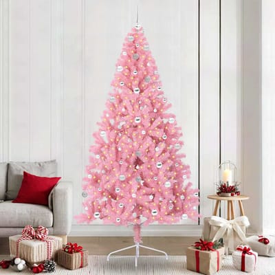 vidaXL Kunstmatig Voorverlicht Kerstboom met 300 LED Roze 240 cm PVC