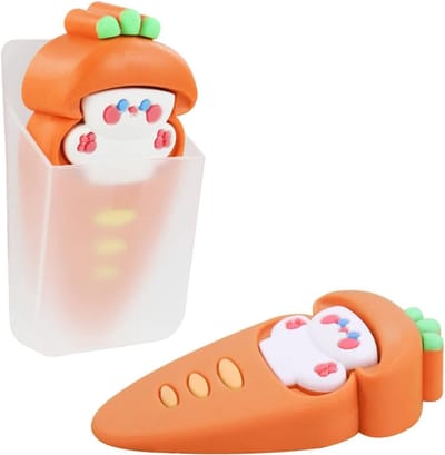 Decoratieve deurclips voor houten vloeren - Rubber klemmen met konijnen en wortels, voorkomen schade en geluid bij het openen en sluiten van deuren (oranje)