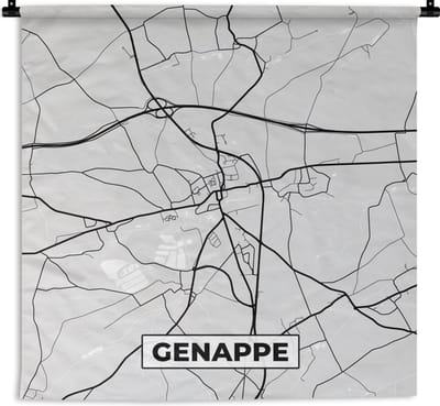Wandkleed - Wanddoek - Stadskaart – Plattegrond – België – Zwart Wit – Genappe – Kaart - 180x180 cm - Wandtapijt