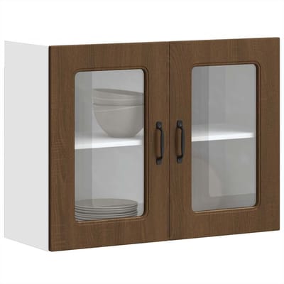 vidaXL - Keukenbovenkast - met - glazen - deur - bewerkt - hout - bruin - eikenkleur