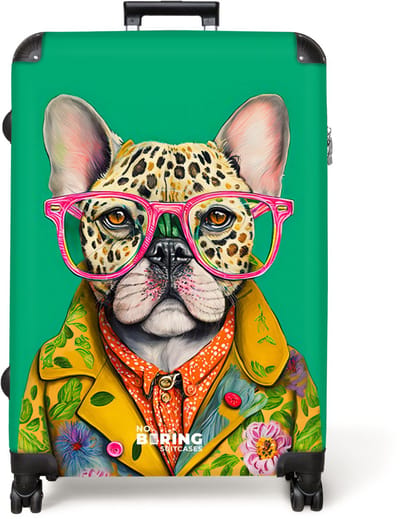 NoBoringSuitcases.com® - Koffer groot - Reiskoffer lichtgewicht - Bulldog - Bril - Design - Hond - Dieren - Rolkoffer met 4 wielen - Grote trolley XL - 98 liter bagage