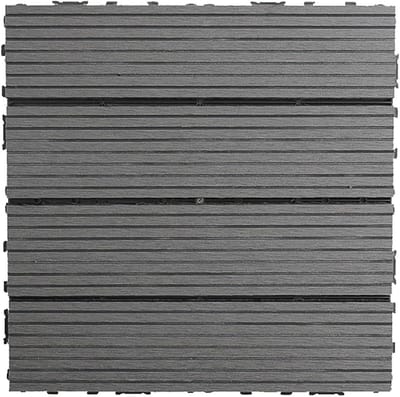 Houten Terrastegels - Composiet Vloer - Buitenruimte Verfraaien - Kliksysteem Montage - 12 Stuks - Gestreepte Grijs