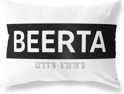 Tuinkussen BEERTA - GRONINGEN met coördinaten - Buitenkussen - Bootkussen - Weerbestendig - Jouw Plaats - Studio216 - Modern - Zwart-Wit - 50x30cm