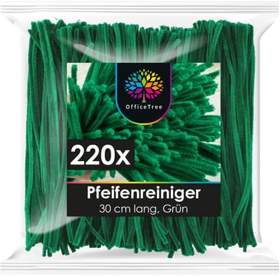 OfficeTree Pijpenragers 220-delig Groen - Chenille Draad 30 cm - Knutselset voor Kinderen - Knutselpakket voor DIY en Decoratie