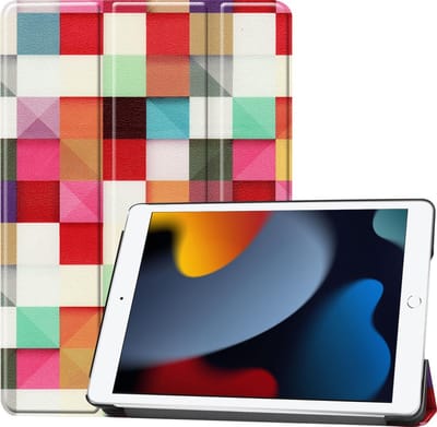 Hoesje - Geschikt voor Apple iPad 9 (2021) - 10.2 inch - 9e Generatie - Dun & Stevig - Hardcover Book Case - Trifold Bookcase Hoes - Hard Cover - Tablethoes - Blokken