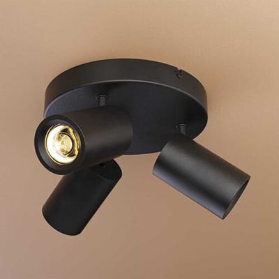 HOFTRONIC plafondlamp rond – 3 spots kantelbaar en draaibaar – excl gu10 fitting – dimbaar – aluminium matzwart – ip20 – led plafondlamp woonkamer slaapkamer zwart