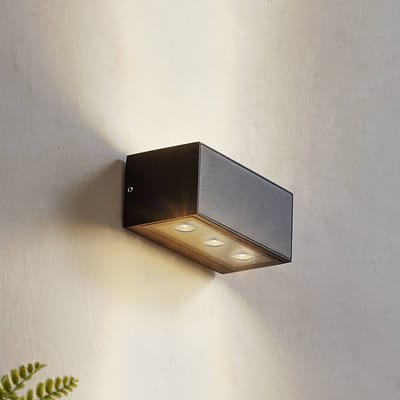 Lucande LED buiten wandlamp Selim, lengte 15,3 cm, zwart