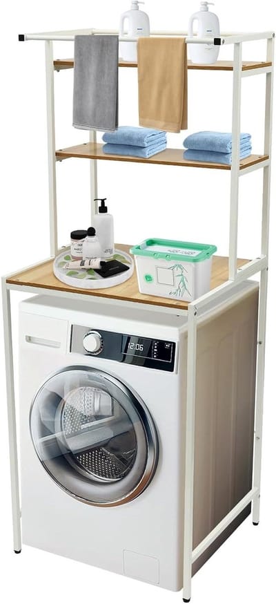 Wasmachine Organizer - Badkamerrek Opbergrek - Ruimte Besparen - Hoge Laadcapaciteit - 69x60x176 cm - Wit Houtkleur