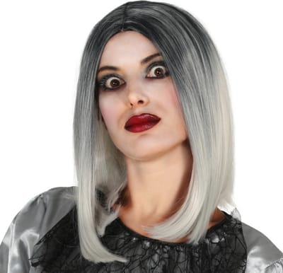 Fiestas Guirca - Pruik halflang zwart wit haar - Halloween Pruik - Halloween accessoires - Halloween outfit - Pruiken - enge pruiken