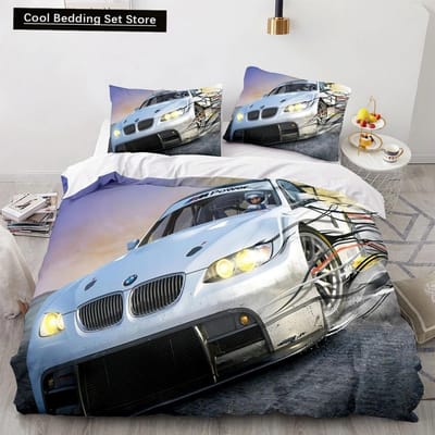 Sportwagen King Queen Dekbedovertrek Cool Kleurrijk Supercar Patroon Beddengoed Set voor Mannen Volwassene Raceauto 23 stuks Polyester Dekbedovertrek 70x133cm 2pcs