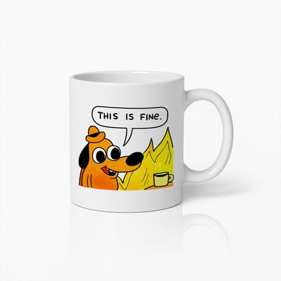 This Is Fine Hond Mok – Grappige Vuur Cartoon Koffiemok voor Stressvermindering en Humor Liefhebbers