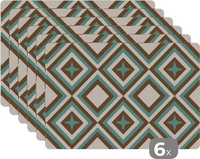 Placemat - Placemats kunststof - Jaren 50 - Ster - Design - 45x30 cm - 6 stuks - Hittebestendig - Anti-Slip - Onderlegger - Afneembaar